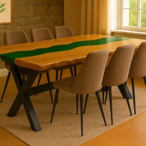 Essence – Naturelle, Table à manger en frêne massif avec rivière de résine verte Vert Rivière Printanier – modèle Essence – Naturelle par Racine